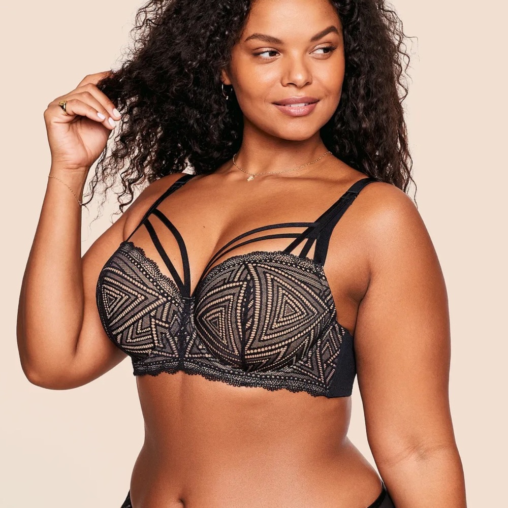 Adore Me Black Lace Strappy Underwire Trezza Contour Bra 42DDD